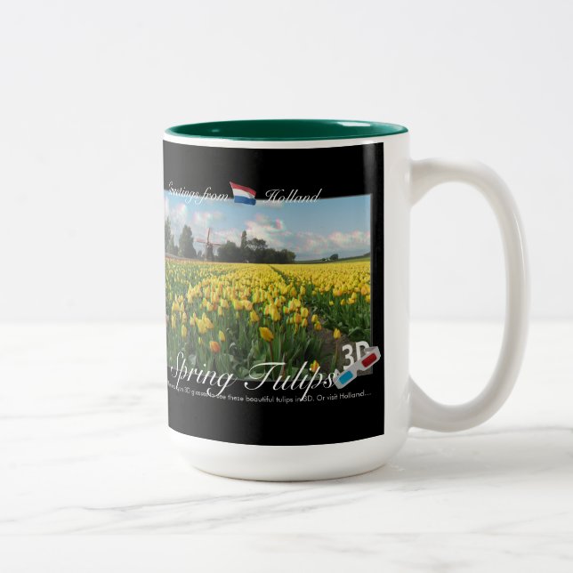 Holland Spring Tulips Landscape 3D View Anaglyph Two-Tone Coffee Mug (Right)