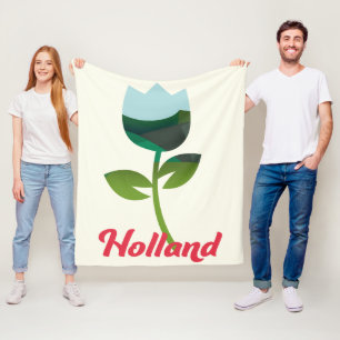 Holland Tulip Vacation art Fleece Blanket