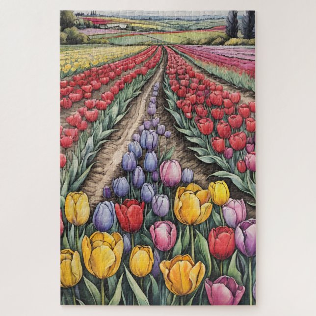 Holland Tulips Field Tulip Art                     Jigsaw Puzzle (Vertical)