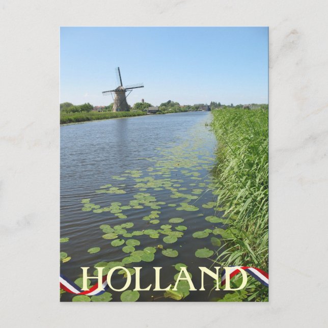 Holland Windmill along Canal Postcard (Front)