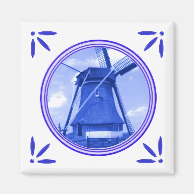 Holland Windmill Delft Blue Style Magnet (Front)