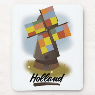 Holland windmill travel poster mouse pad