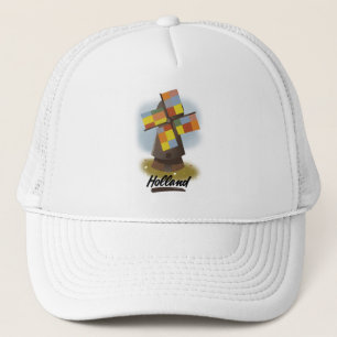 Holland windmill travel poster trucker hat