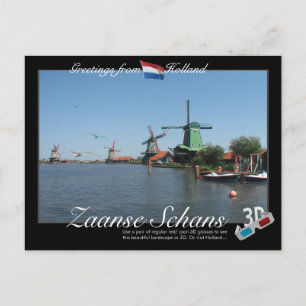 Holland Zaanse Schans Windmil 3D Anaglyph Postcard