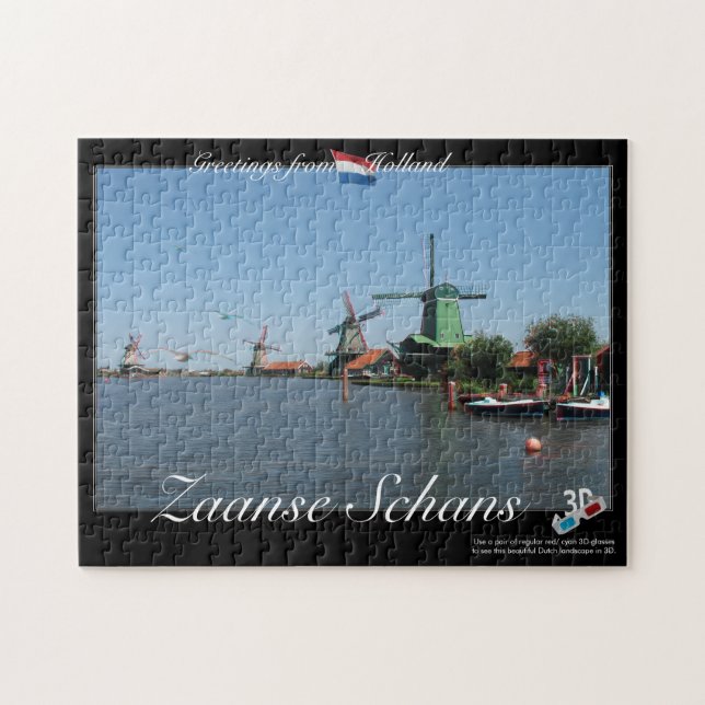 Holland Zaanse Schans Windmills 3D Anaglyph Puzzle (Horizontal)