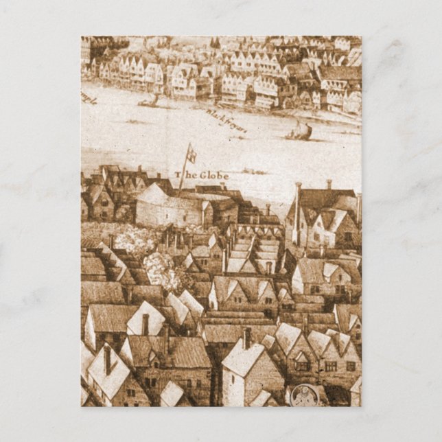 Hollar's Globe Theatre Long View of London Postcard (Front)