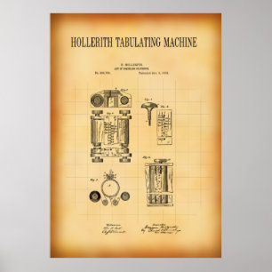 HOLLERITH TABULATING MACHINE PATENT  1889 POSTER