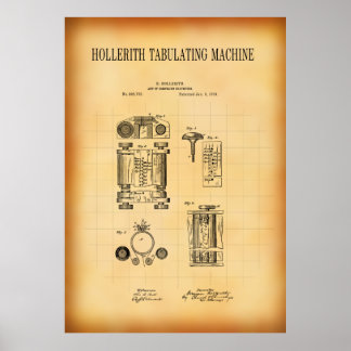 HOLLERITH TABULATING MACHINE PATENT  1889 POSTER