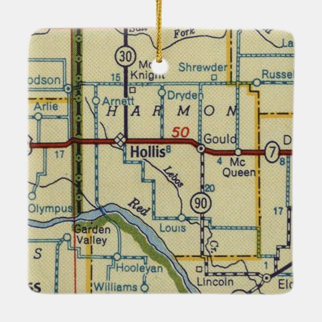Hollis OK Retro Map Ceramic Ornament (Back)
