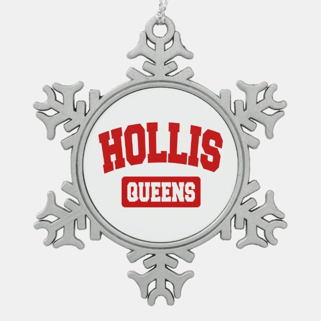 Hollis, Queens, NYC Snowflake Pewter Christmas Ornament (Front)
