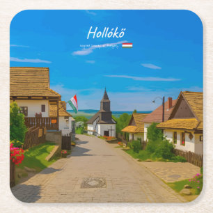Hollókő, Hungary - Historic Village Street Square Paper Coaster