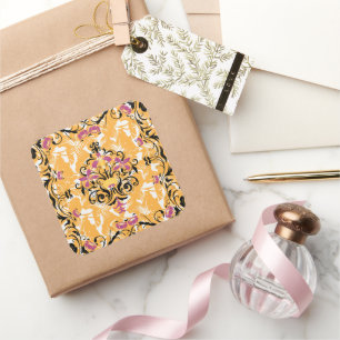 Hollow Bloom – Black & Orange Floral Square Sticker