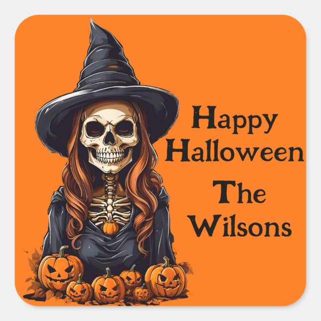 Hollow-Eyed Witch Skeleton Square Sticker (Front)