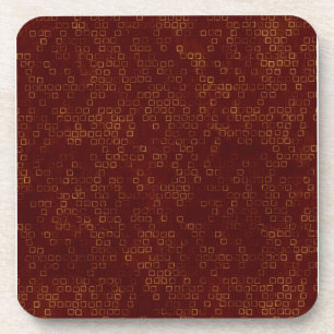 Hollow Gold Squares on Dark Red Coaster