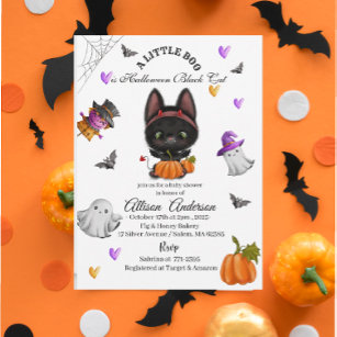 Holloween Black Cat  Pumpkin Little Boo Baby showe Invitation