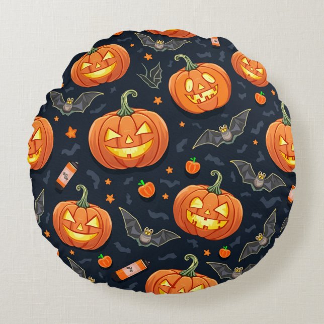 Holloween Pumkin Round Pillow (Front)