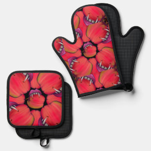 Holloween Vampire Queen Bobbing For Apples Oven Mitt & Pot Holder Set