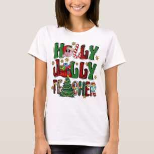 Holly A Jolly Teacher Christmas Tree Lights Leopar T-Shirt