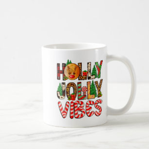 Holly A Jolly Vibes Reindeer Christmas Trees Light Coffee Mug