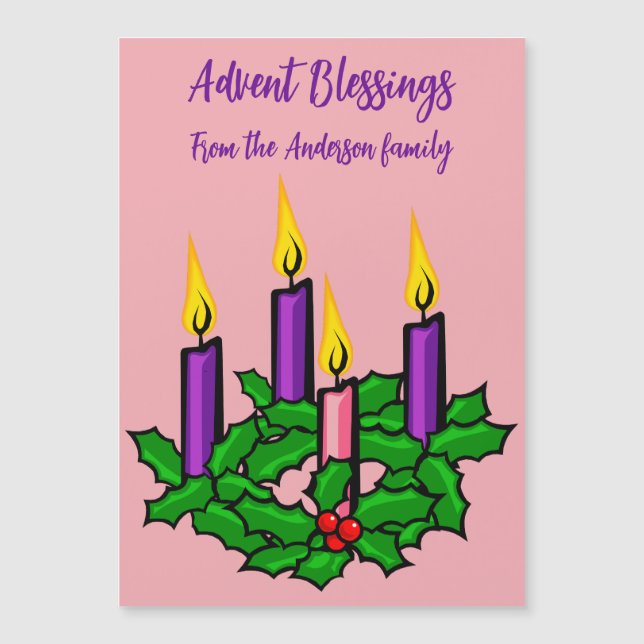 Holly Advent Wreath Magnetic Invitation (Front)