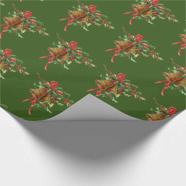 Holly and Bells Christmas Holiday Wrapping Paper (Corner)