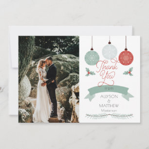 Holly and Berries Baubles Wedding Photo Thank You Card