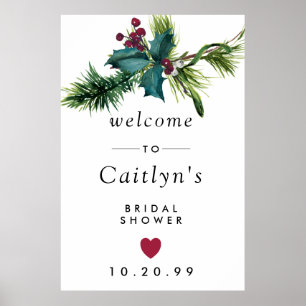 Holly and Berries Botanical Bridal Shower Welcome Poster