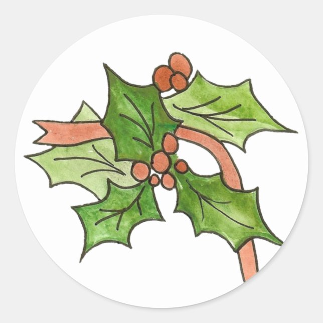 Holly and Berries Christmas Classic Round Sticker (Front)