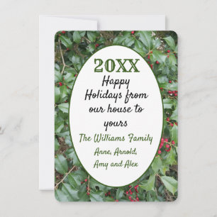 Holly and Berries Christmas Holiday Flat Card