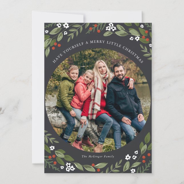 Holly and Berries Christmas Photo Card (Front)