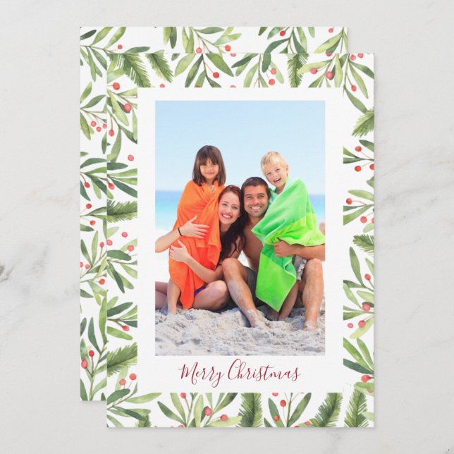 Holly and Berries Christmas Photo Holiday Card (Front/Back)