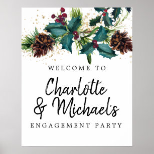 Holly and Berries Engagement Party Welcome Sign