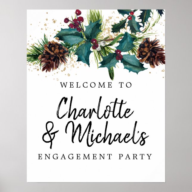 Holly and Berries Engagement Party Welcome Sign (Front)