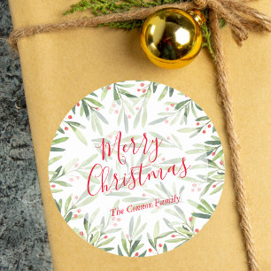 Holly and Berries Holiday Christmas Classic Round Sticker