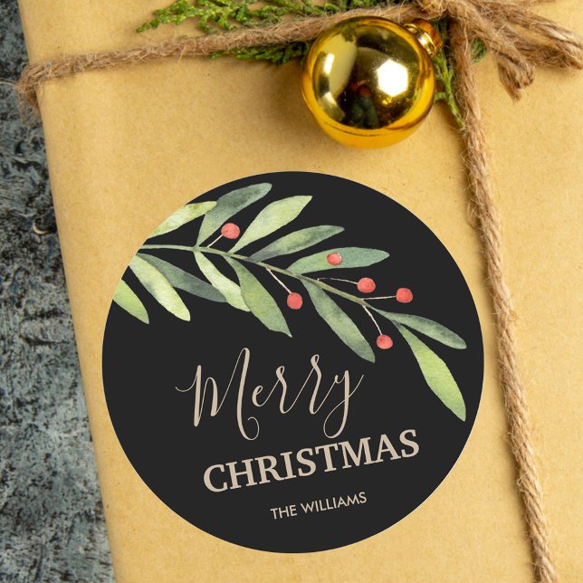 Holly and Berries Holiday Christmas Classic Round Sticker (Creator Uploaded)