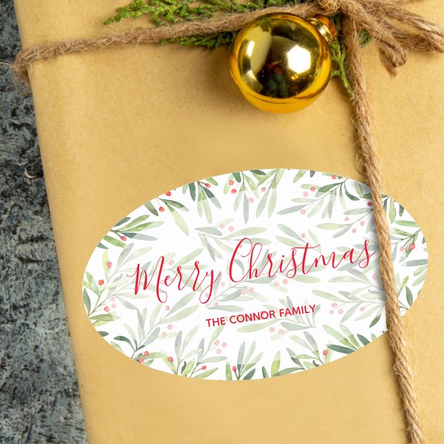 Holly and Berries Holiday Christmas Oval Sticker (Creator Uploaded)