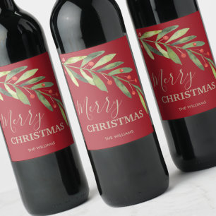 Holly and Berries Holiday Christmas Wine Label