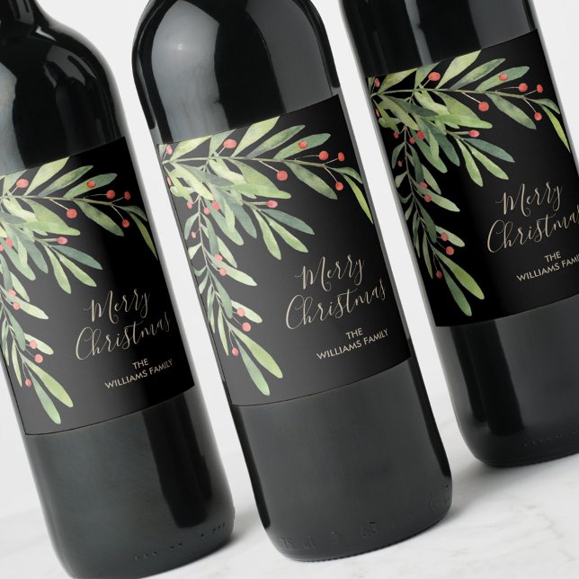 Holly and Berries Holiday Christmas Wine Label (Creator Uploaded)