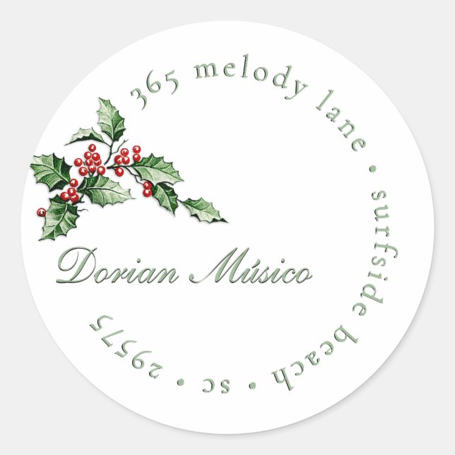 Holly and Berries Holiday Green Red Address Label (Front)