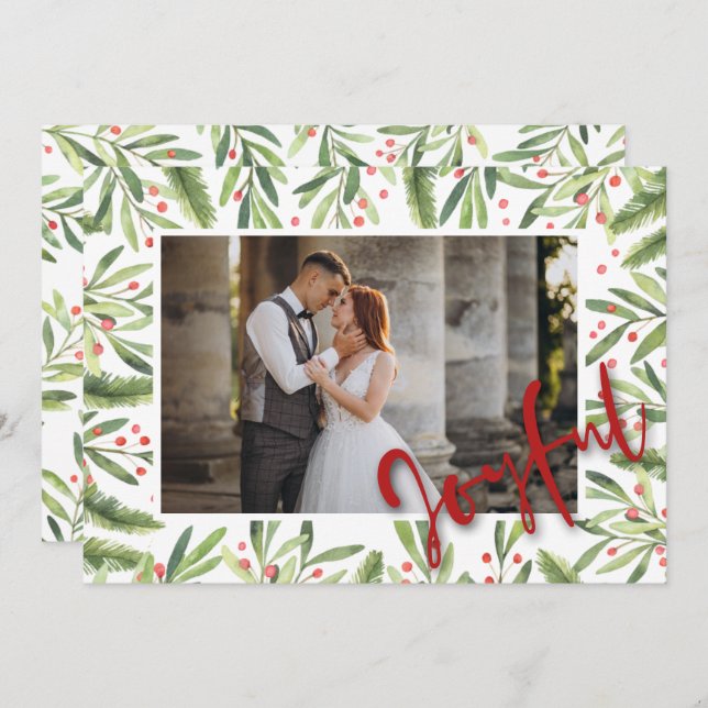 Holly and Berries Joyful Christmas Photo Holiday Card (Front/Back)