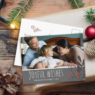 Holly and Berries Joyful Wishes Christmas Photo Holiday Postcard