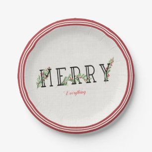 Holly And Berries Merry Everything Red Edge Paper Plate