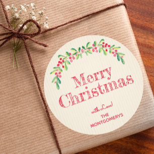 Holly and Berries on Ivory Christmas Holiday Classic Round Sticker