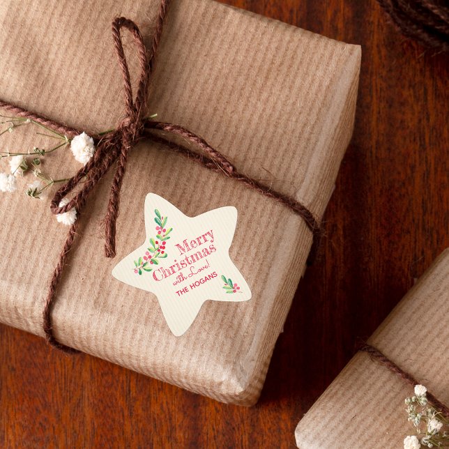 Holly and Berries on Ivory Christmas Holiday Star Sticker (Creator Uploaded)