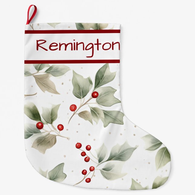 Holly and Berries Pattern on Christmas Stockings (Front)