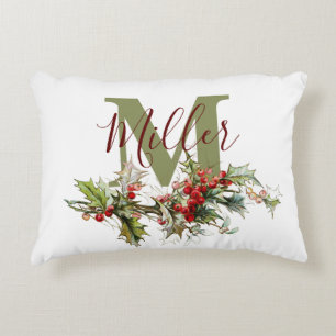 Holly and berries personalised decorative cushion