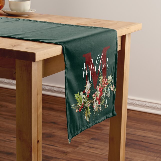 Holly and berries personalised  short table runner (In Situ)