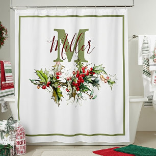Holly and berries personalised shower curtain