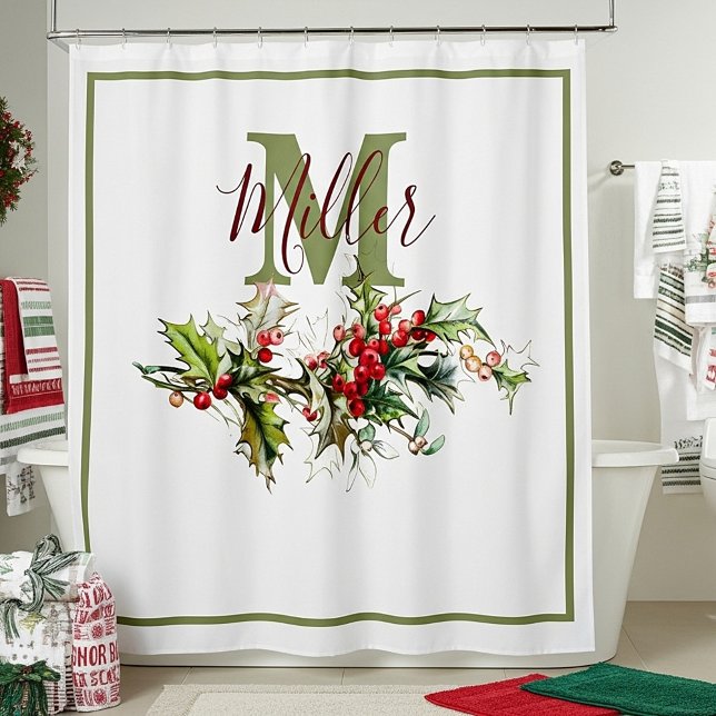 Holly and berries personalised  shower curtain (Creator Uploaded)