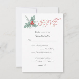 Holly and Berries Pine Bough RSVP Card